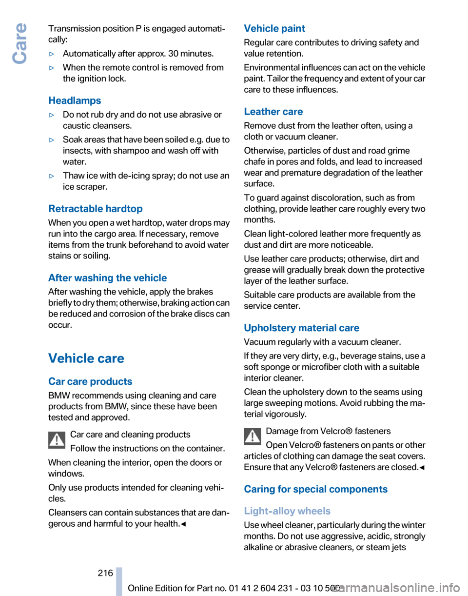 BMW Z4 2011 E89 Owners Manual 