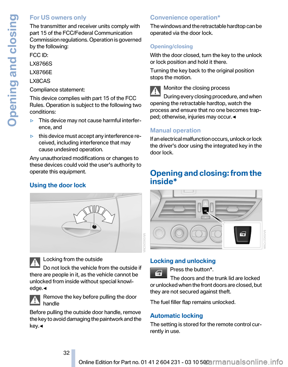 BMW Z4 2011 E89 Owners Manual 