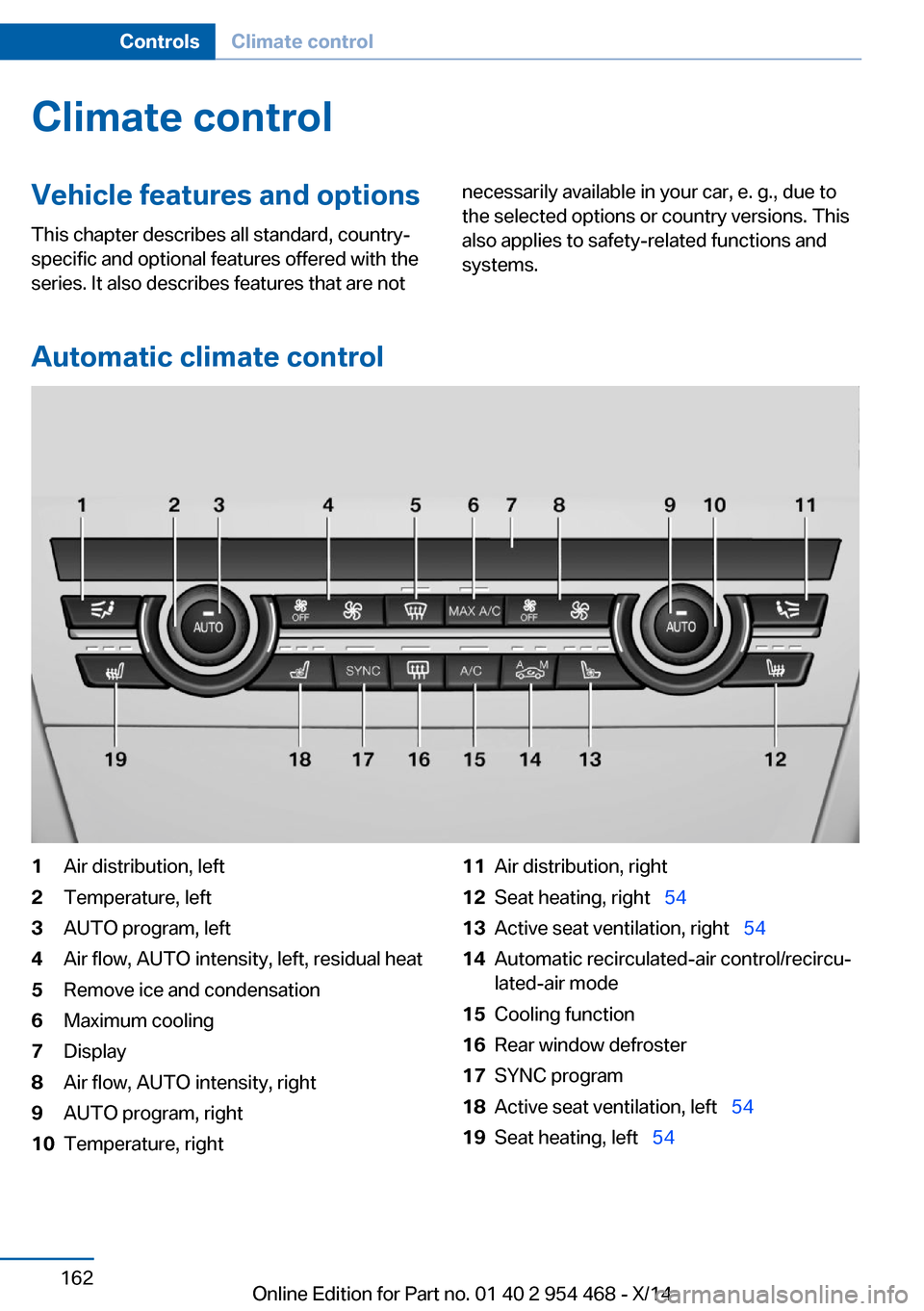 BMW X6 2014 F16 Owners Manual Climate controlVehicle features and options
This chapter describes all standard, country-
specific and optional features offered with the
series. It also describes features that are notnecessarily ava