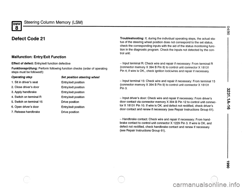 BMW 850csi 1990 E31 Electrical Troubleshooting Manual 