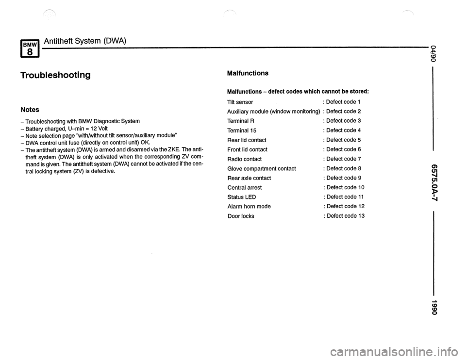 BMW 850csi 1990 E31 Electrical Troubleshooting Manual 