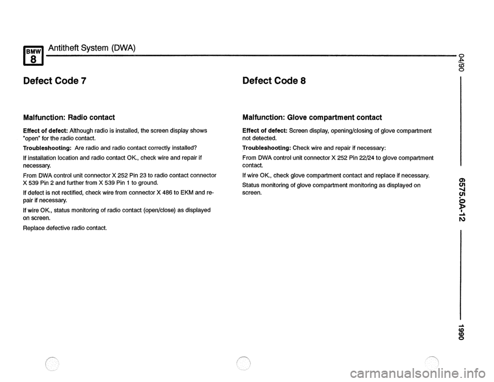 BMW 850csi 1990 E31 Electrical Troubleshooting Manual 