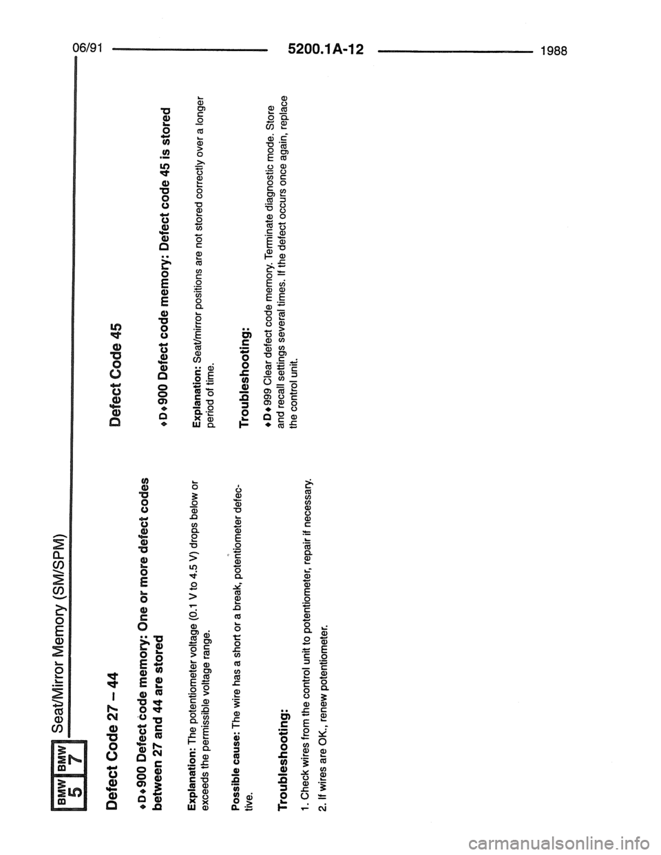 BMW 7 SERIES 1988 E32 Electrical Troubleshooting Manual 
