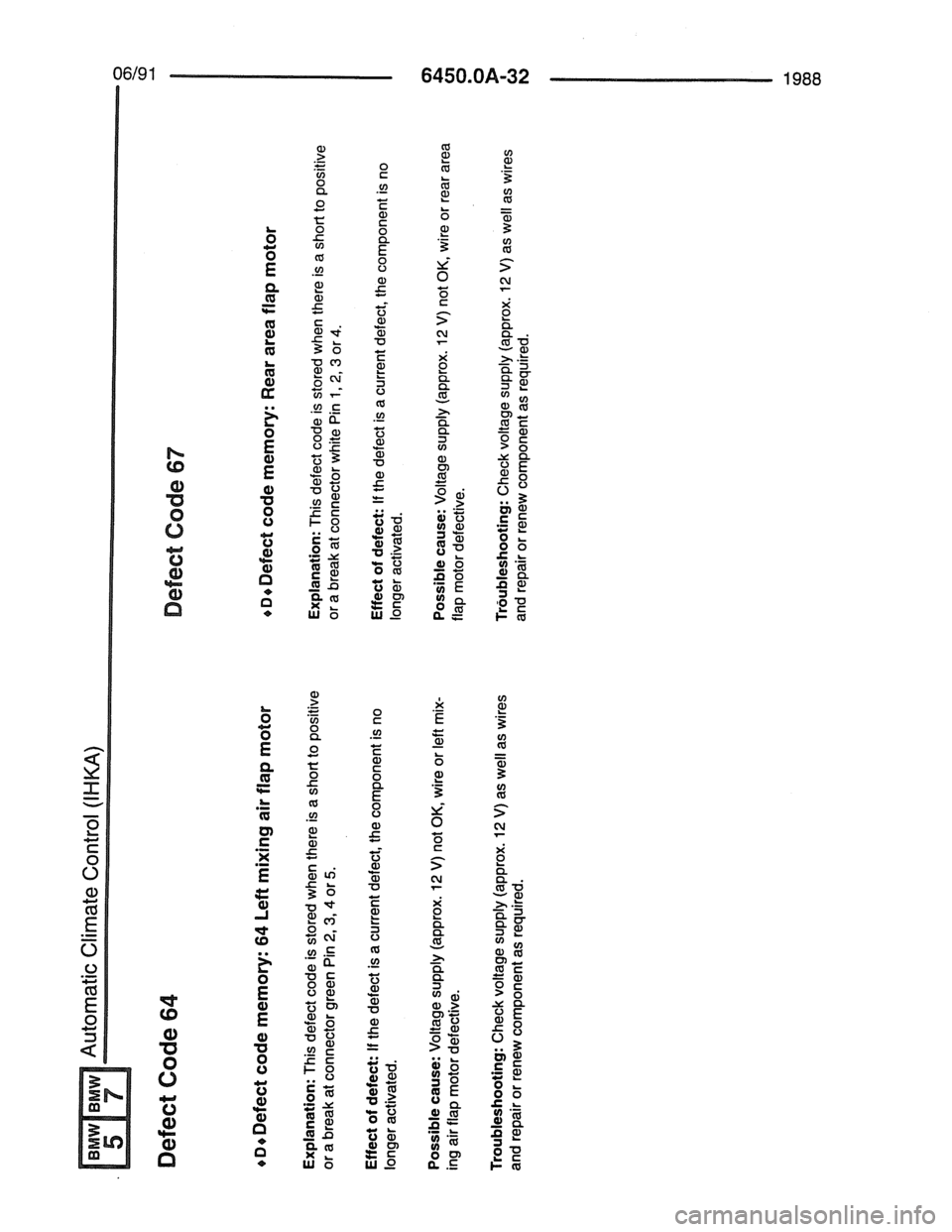 BMW 7 SERIES 1988 E32 Electrical Troubleshooting Manual 