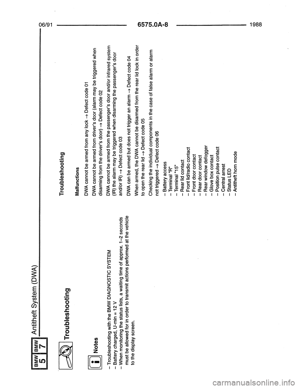 BMW 7 SERIES 1988 E32 Electrical Troubleshooting Manual 