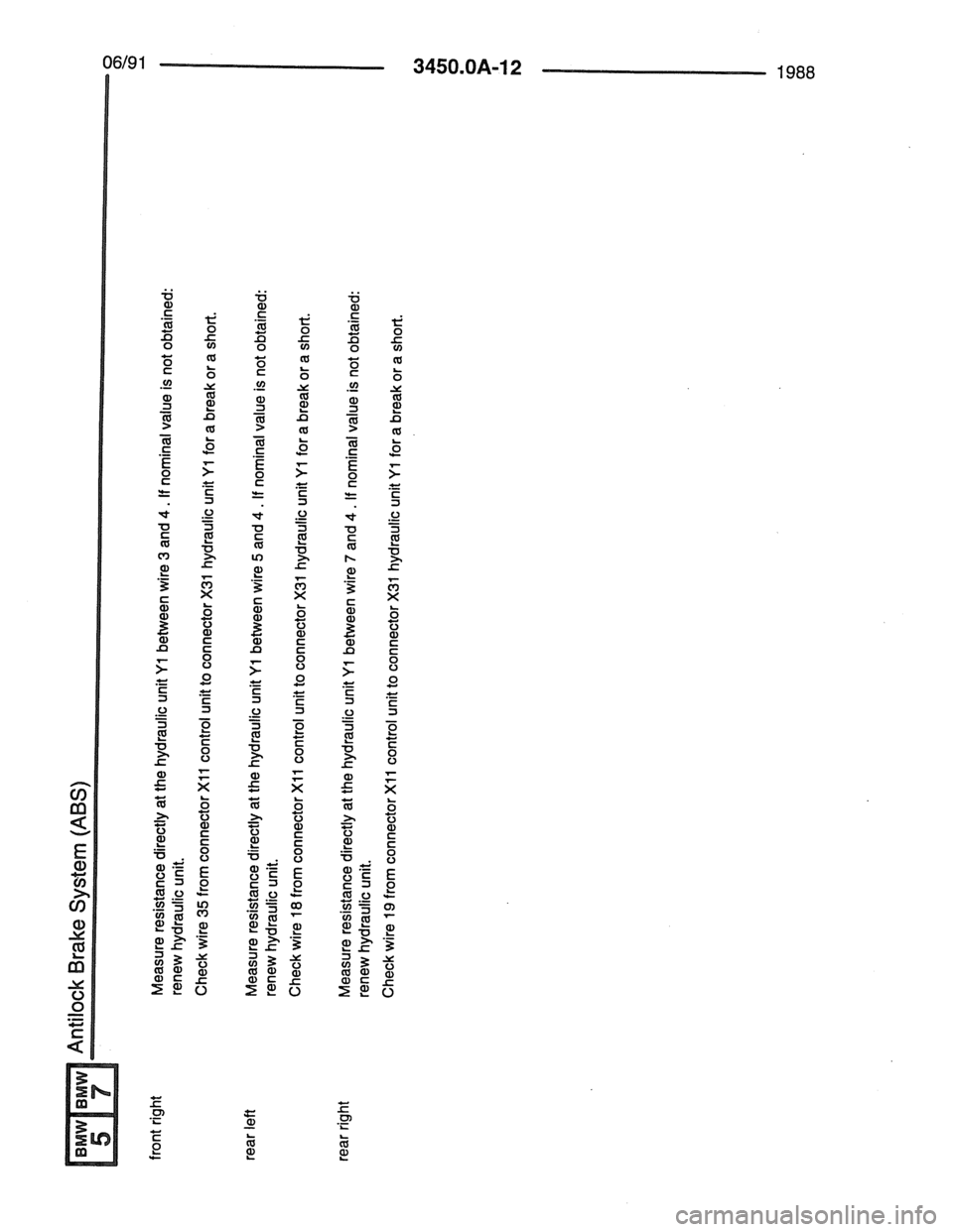 BMW 7 SERIES 1988 E32 Electrical Troubleshooting Manual 
