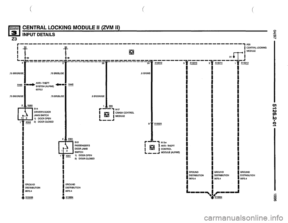 BMW Z3 ROADSTER 1996 E36 Electrical Troubleshooting Manual 