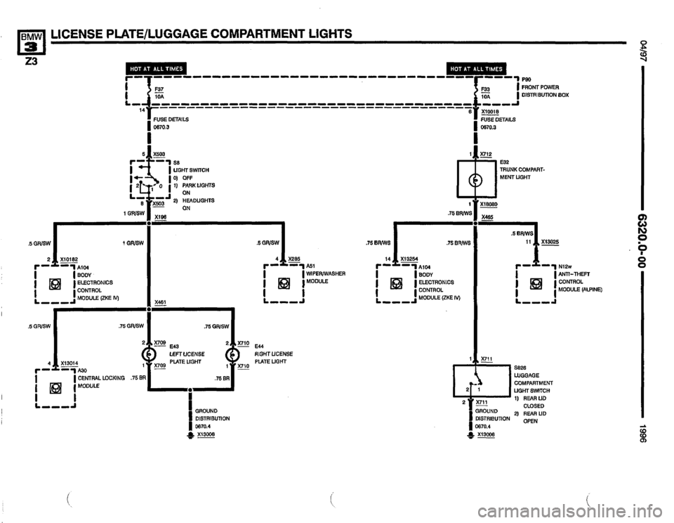 BMW Z3 ROADSTER 1996 E36 Electrical Troubleshooting Manual 