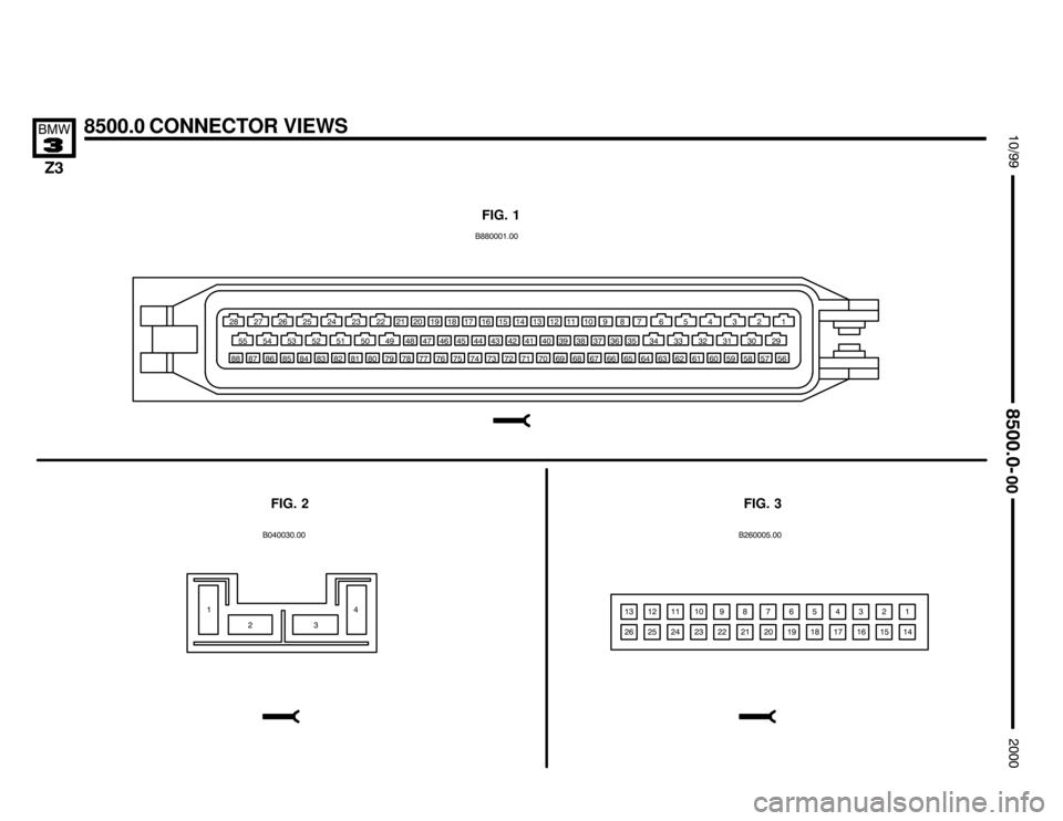 BMW Z3M COUPE 2000 E36 Electrical Troubleshooting Manual 

8500.0 CONNECTOR VIEWS

	


FIG. 1
FIG. 3 FIG. 2

,
 
  
 

 
 
 
 
 
 
 
 
  
 
      
       
     