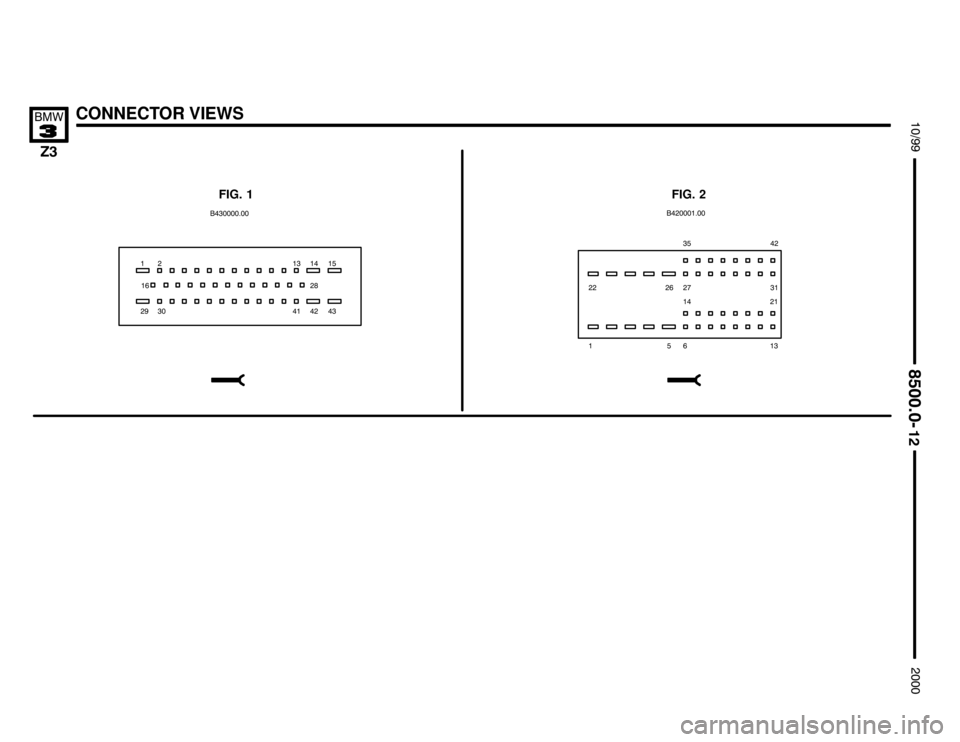 BMW Z3M COUPE 2000 E36 Electrical Troubleshooting Manual 
,
,


CONNECTOR VIEWS

	


FIG. 2 FIG. 1






 
 
  


 

 

 

    