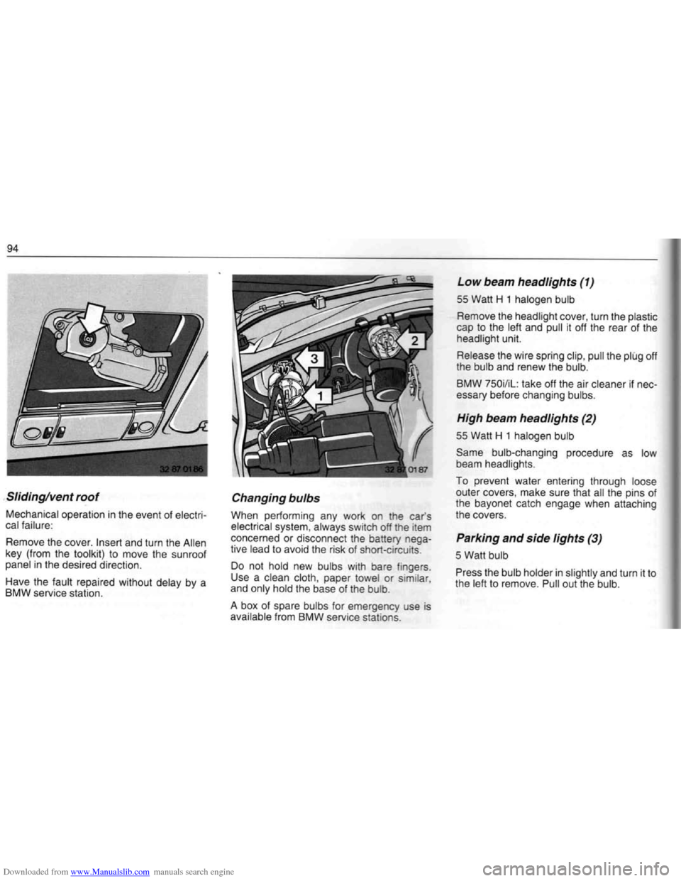 BMW 7 SERIES 1994 E38 Owners Manual Downloaded from www.Manualslib.com manuals search engine   