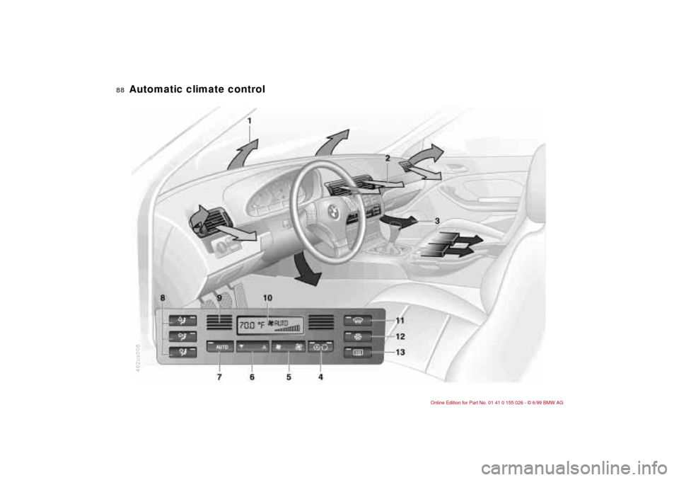 BMW 328Ci COUPE 2000 E46 Owners Manual 88n
Automatic climate control
 
462us008 