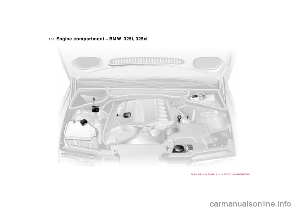 BMW 325i TOURING 2001 E46 Owners Manual 132n
Engine compartment Ð BMW 325i, 325xi
462us055 