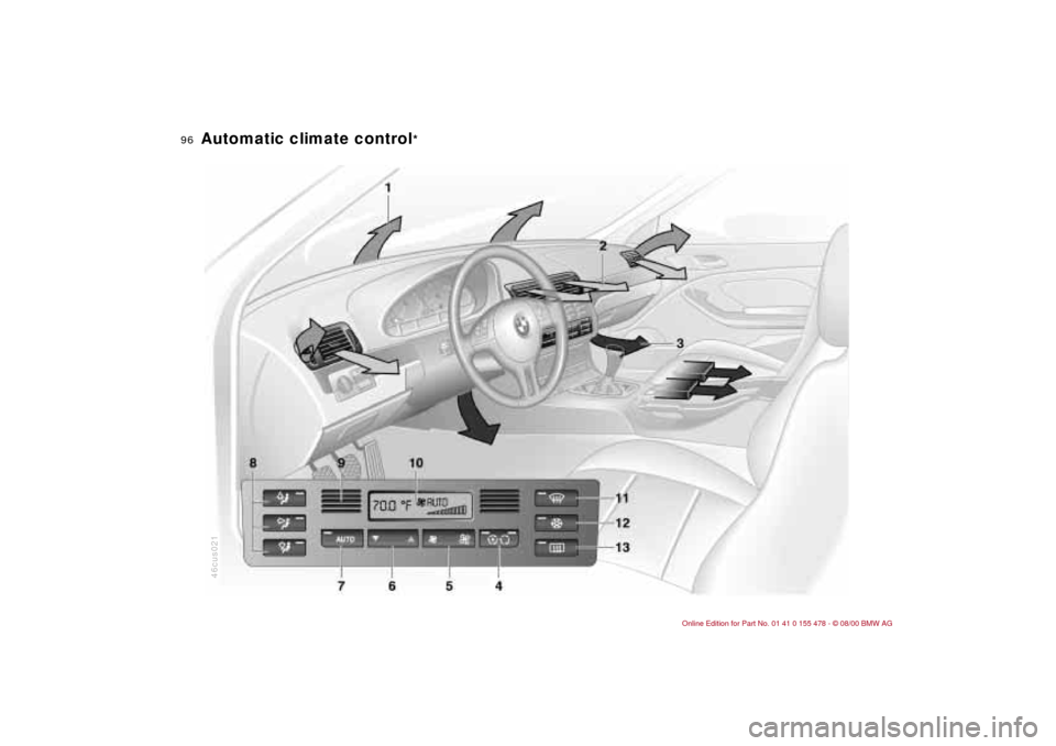 BMW 325Ci COUPE 2001 E46 Owners Manual 96n
Automatic climate control
*
46cus021 