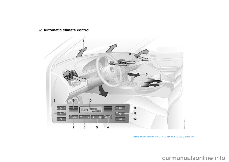 BMW M3 COUPE 2003 E46 Owners Manual 90Controlling the climate for pleasant driving
Automatic climate control
handbook.book  Page 90  Saturday, July 27, 2002  1:12 PM 