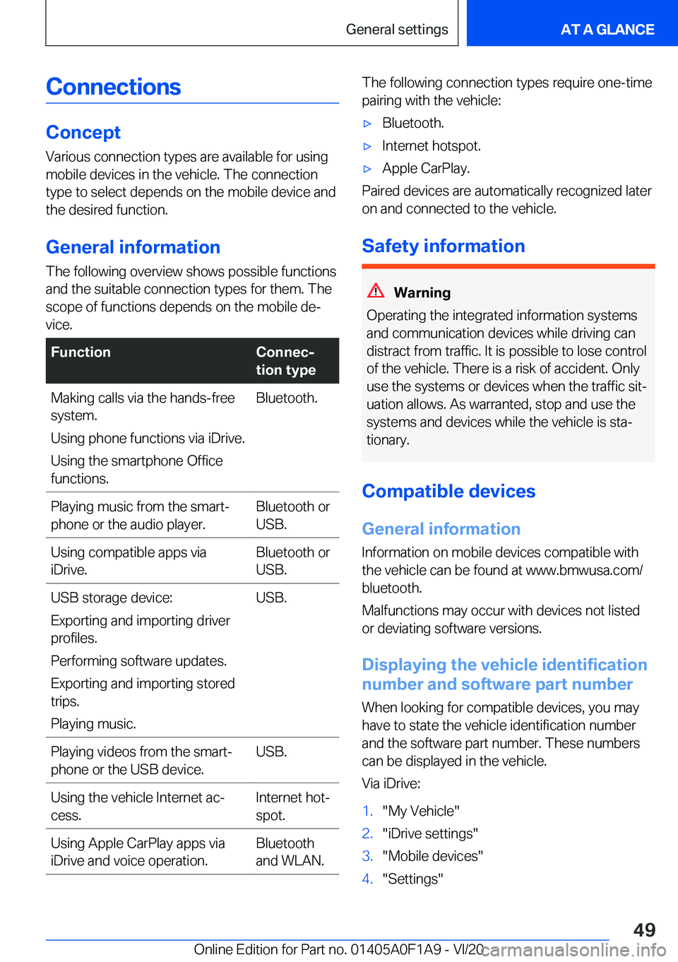 BMW 2 SERIES COUPE 2021  Owners Manual �C�o�n�n�e�c�t�i�o�n�s
�C�o�n�c�e�p�t
�V�a�r�i�o�u�s��c�o�n�n�e�c�t�i�o�n��t�y�p�e�s��a�r�e��a�v�a�i�l�a�b�l�e��f�o�r��u�s�i�n�g
�m�o�b�i�l�e��d�e�v�i�c�e�s��i�n��t�h�e��v�e�h�i�c�l�e�.��T�
