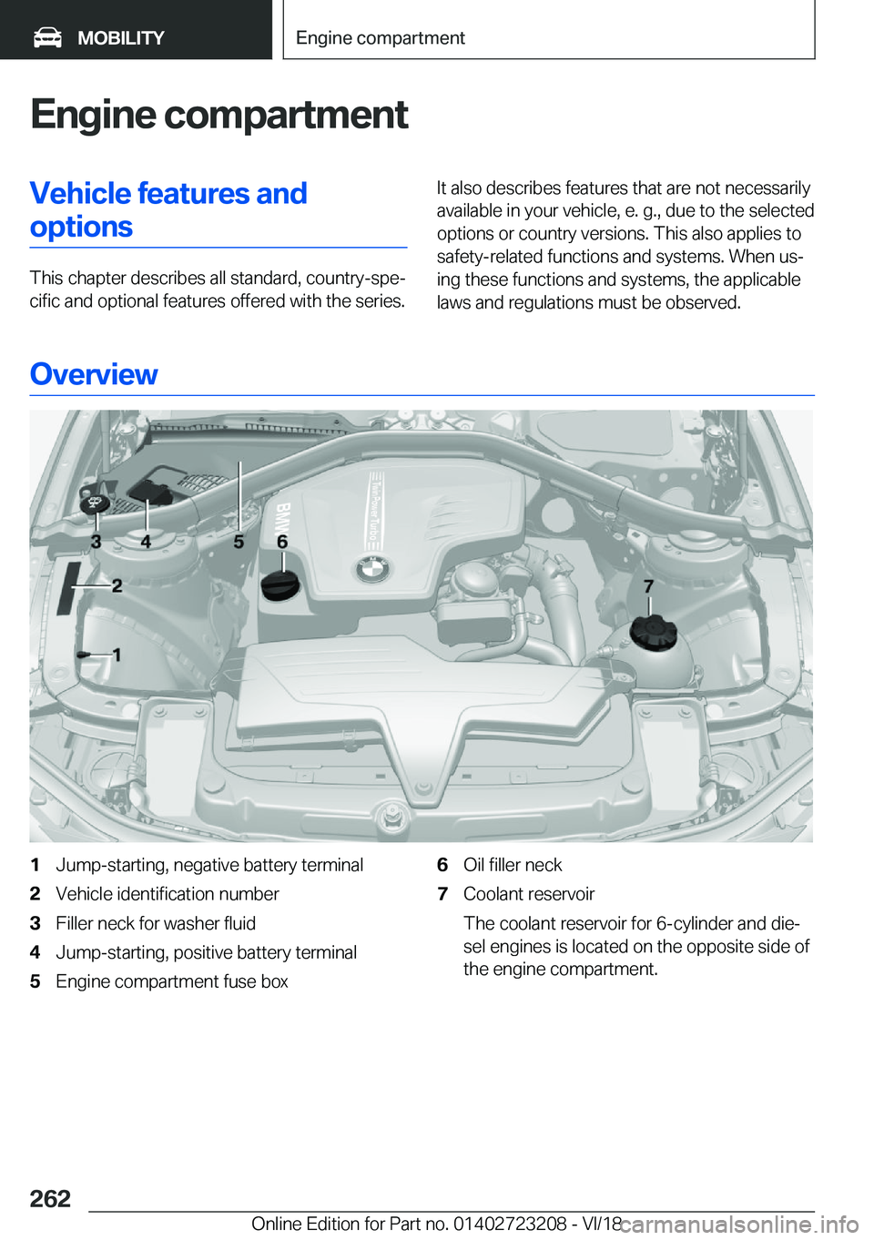 BMW 3 SERIES GRAN TURISMO 2019  Owners Manual �E�n�g�i�n�e��c�o�m�p�a�r�t�m�e�n�t�V�e�h�i�c�l�e��f�e�a�t�u�r�e�s��a�n�d�o�p�t�i�o�n�s
�T�h�i�s��c�h�a�p�t�e�r��d�e�s�c�r�i�b�e�s��a�l�l��s�t�a�n�d�a�r�d�,��c�o�u�n�t�r�y�-�s�p�ej�c�i�f�i�c�