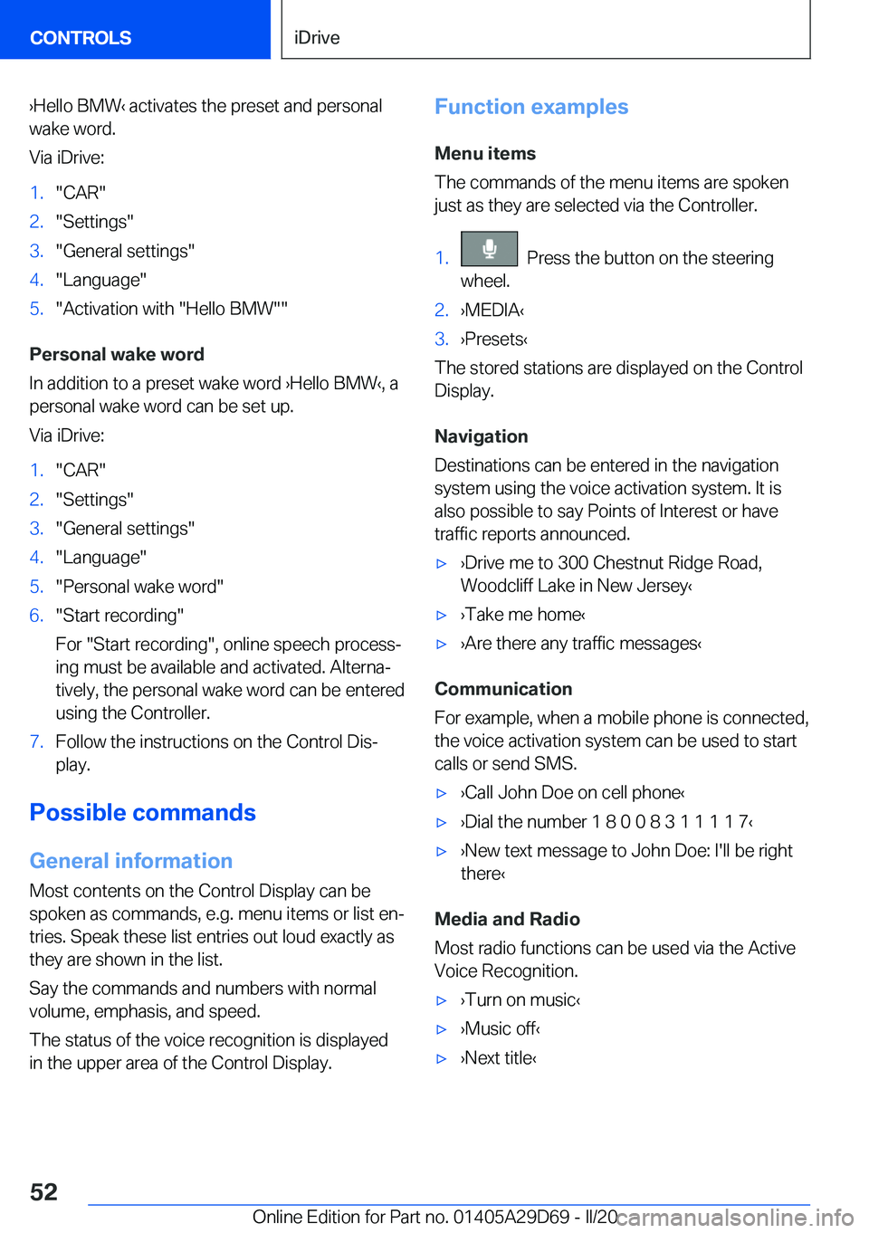 BMW 3 SERIES SEDAN PLUG-IN HYBRID 2021  Owners Manual #
