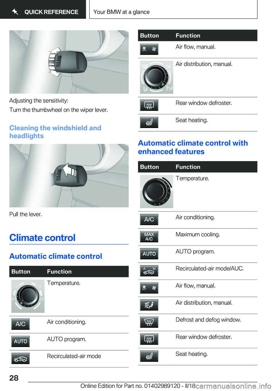 BMW 4 SERIES COUPE 2019  Owners Manual �A�d�j�u�s�t�i�n�g� �t�h�e� �s�e�n�s�i�t�i�v�i�t�y�:
�T�u�r�n� �t�h�e� �t�h�u�m�b�w�h�e�e�l� �o�n� �t�h�e� �w�i�p�e�r� �l�e�v�e�r�.
�C�l�e�a�n�i�n�g��t�h�e��w�i�n�d�s�h�i�e�l�d��a�n�d
�h�e�a�d�l�i�