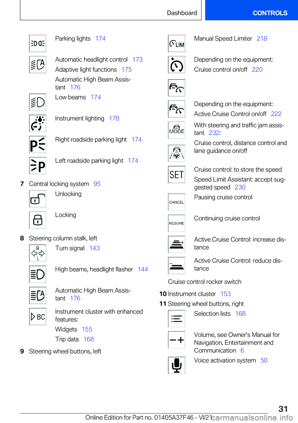 BMW 5 SERIES 2022  Owners Manual �P�a�r�k�i�n�g��l�i�g�h�t�s#\#_�1�7�4�A�u�t�o�m�a�t�i�c��h�e�a�d�l�i�g�h�t��c�o�n�t�r�o�l#\#_ �1�7�3
�A�d�a�p�t�i�v�e��l�i�g�h�t��f�u�n�c�t�i�o�n�s#\#_ �1�7�5
�A�u�t�o�m�a�t�i�c��H�i�g�h��B�e�a