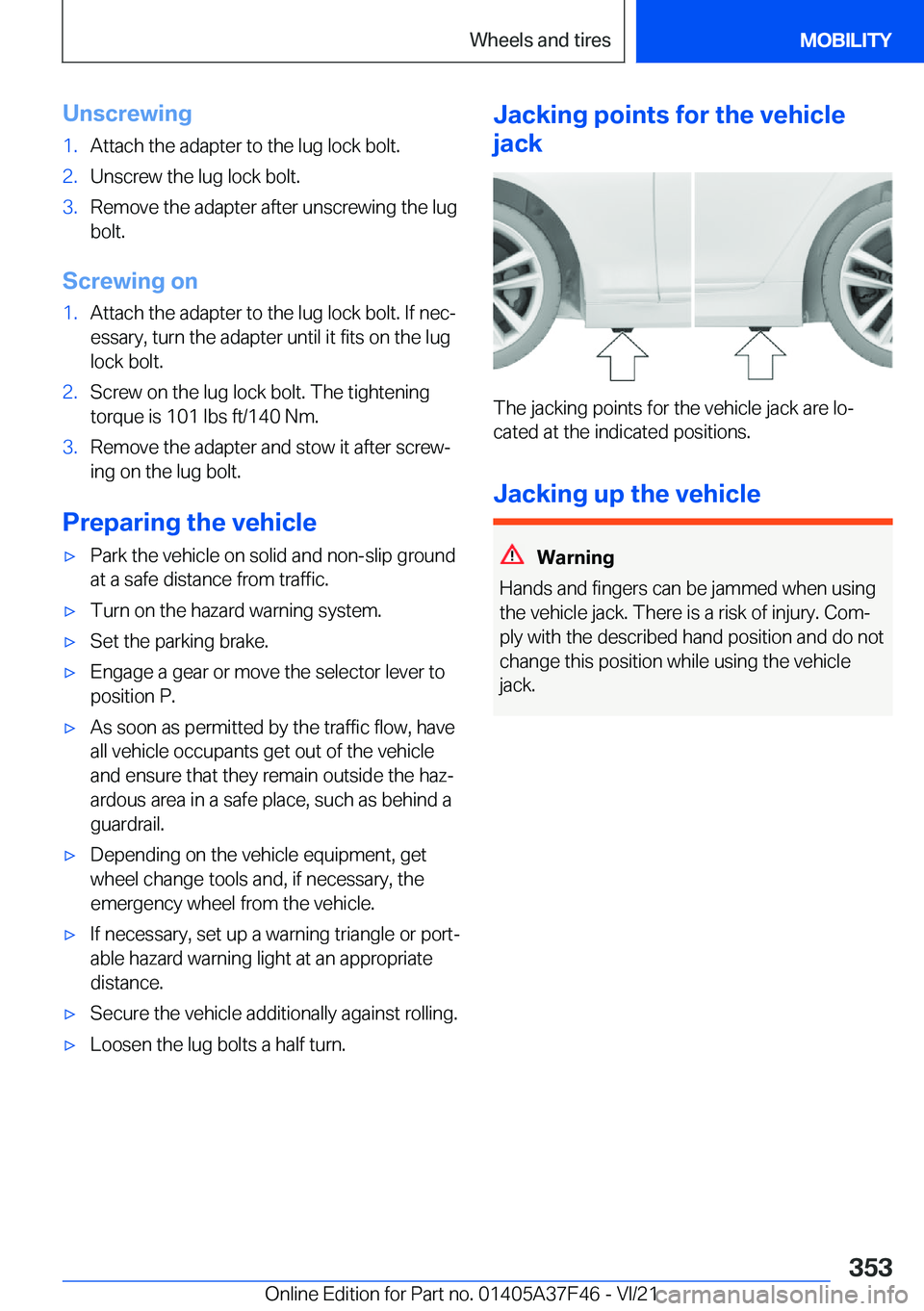 BMW 5 SERIES 2022  Owners Manual �U�n�s�c�r�e�w�i�n�g�1�.�A�t�t�a�c�h��t�h�e��a�d�a�p�t�e�r��t�o��t�h�e��l�u�g��l�o�c�k��b�o�l�t�.�2�.�U�n�s�c�r�e�w��t�h�e��l�u�g��l�o�c�k��b�o�l�t�.�3�.�R�e�m�o�v�e��t�h�e��a�d�a�p�t�e�r