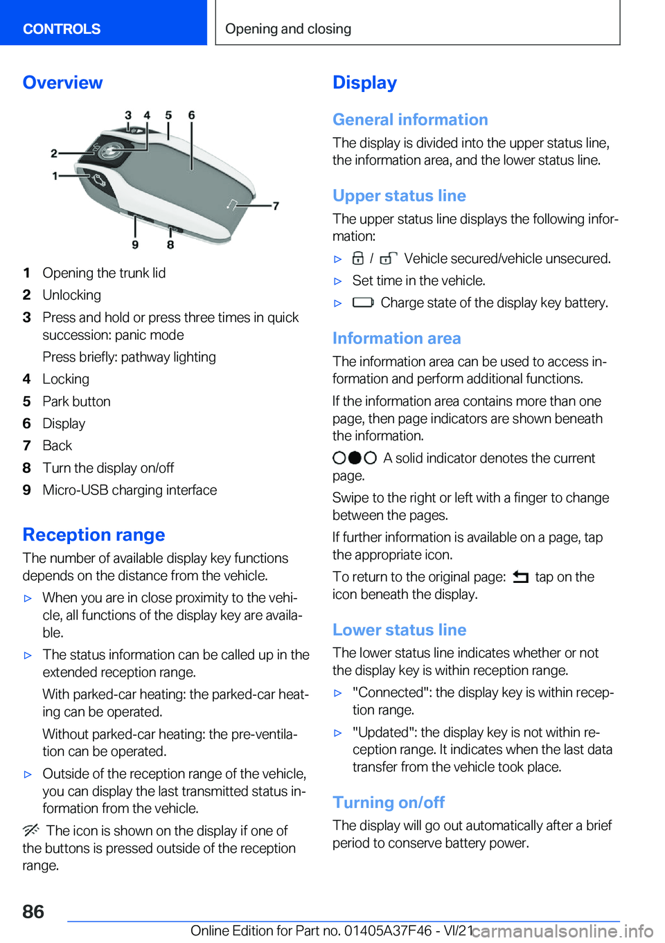 BMW 5 SERIES 2022  Owners Manual �O�v�e�r�v�i�e�w�1�O�p�e�n�i�n�g��t�h�e��t�r�u�n�k��l�i�d�2�U�n�l�o�c�k�i�n�g�3�P�r�e�s�s��a�n�d��h�o�l�d��o�r��p�r�e�s�s��t�h�r�e�e��t�i�m�e�s��i�n��q�u�i�c�k
�s�u�c�c�e�s�s�i�o�n�:��p�a�