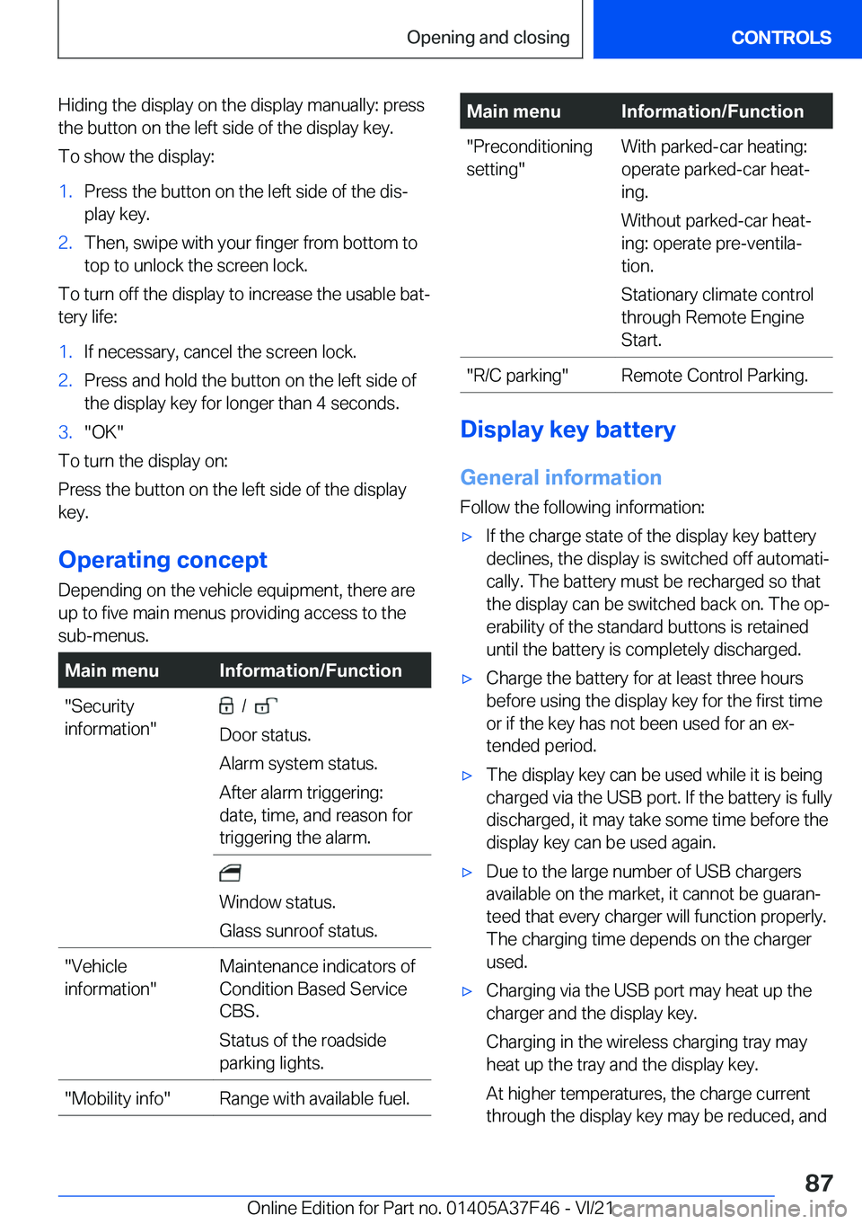 BMW 5 SERIES 2022  Owners Manual �H�i�d�i�n�g��t�h�e��d�i�s�p�l�a�y��o�n��t�h�e��d�i�s�p�l�a�y��m�a�n�u�a�l�l�y�:��p�r�e�s�s
�t�h�e��b�u�t�t�o�n��o�n��t�h�e��l�e�f�t��s�i�d�e��o�f��t�h�e��d�i�s�p�l�a�y��k�e�y�.
�T�o�