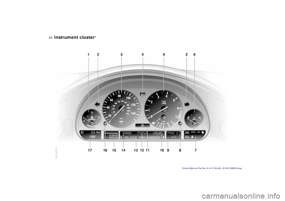 BMW 540I SEDAN 2001  Owners Manual  
20n
 
Instrument cluster
 
*
390us339 