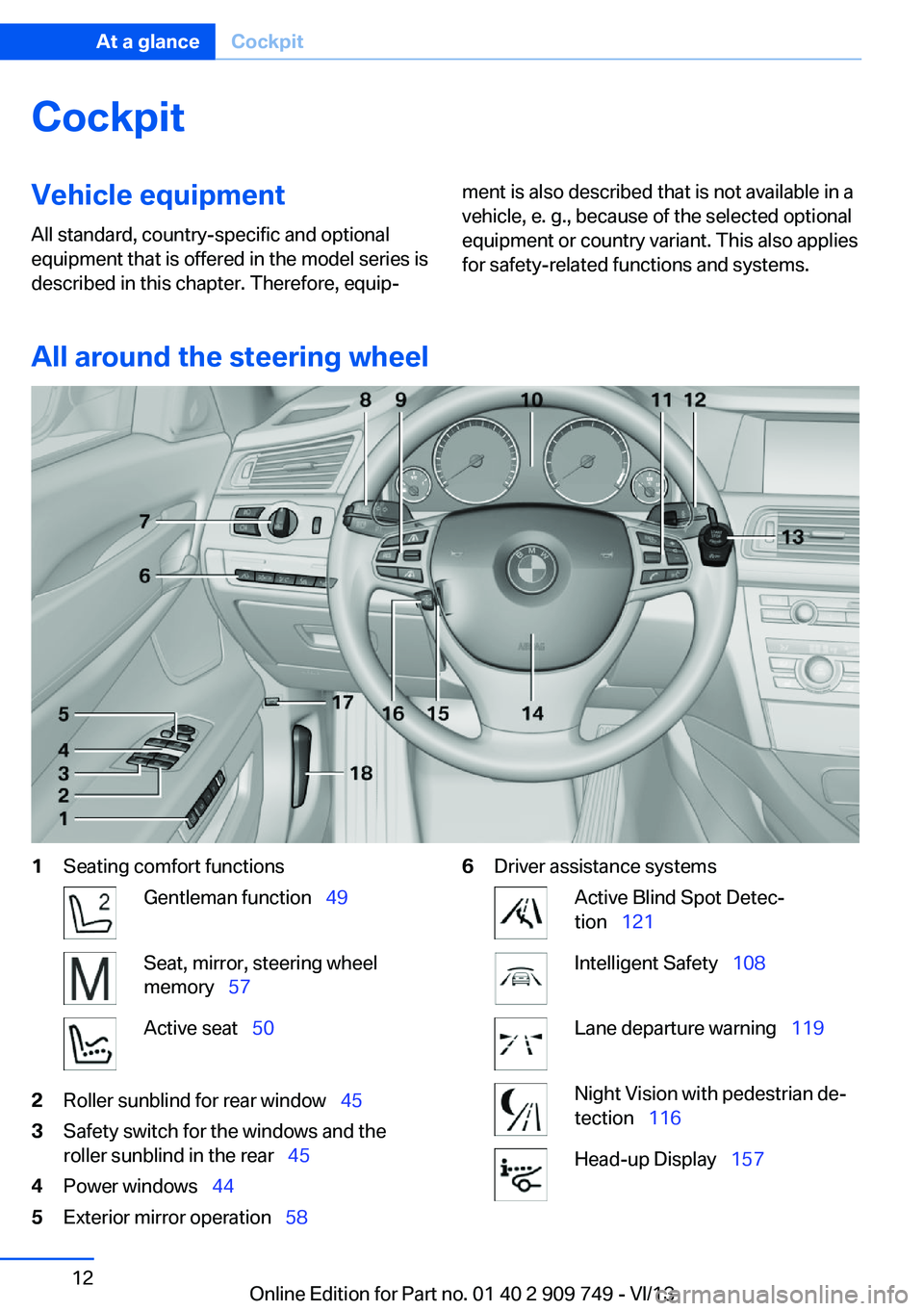BMW 750LI XDRIVE 2014  Owners Manual CockpitVehicle equipment
All standard, country-specific and optional
equipment that is offered in the model series is
described in this chapter. Therefore, equip‐ment is also described that is not a