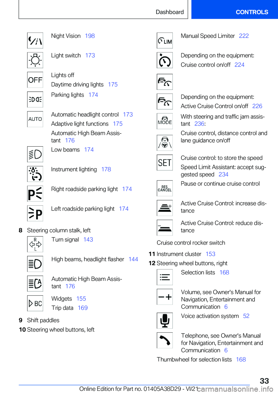 BMW 8 SERIES CONVERTIBLE 2022  Owners Manual �N�i�g�h�t��V�i�s�i�o�n#\#_�1�9�8�L�i�g�h�t��s�w�i�t�c�h#\#_ �1�7�3�L�i�g�h�t�s��o�f�f
�D�a�y�t�i�m�e��d�r�i�v�i�n�g��l�i�g�h�t�s#\#_ �1�7�5�P�a�r�k�i�n�g��l�i�g�h�t�s#\#_�1�7�4�A�u�t�o�m�a�t�i�