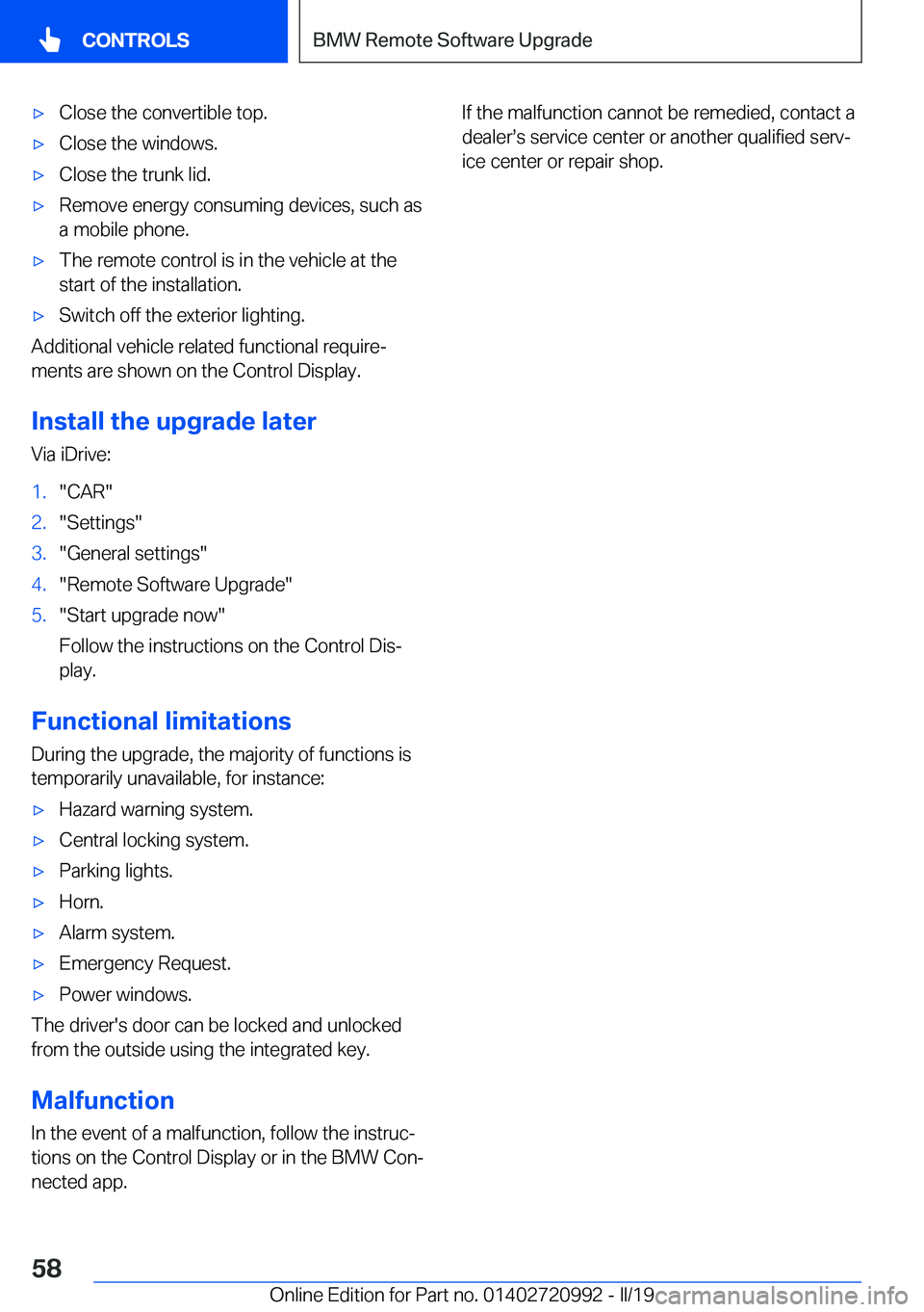 BMW 8 SERIES CONVERTIBLE 2019  Owners Manual 'x�C�l�o�s�e��t�h�e��c�o�n�v�e�r�t�i�b�l�e��t�o�p�.'x�C�l�o�s�e��t�h�e��w�i�n�d�o�w�s�.'x�C�l�o�s�e��t�h�e��t�r�u�n�k��l�i�d�.'x�R�e�m�o�v�e��e�n�e�r�g�y��c�o�n�s�u�m�i�n�g�