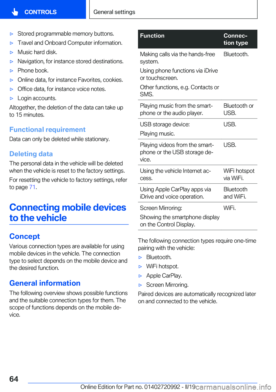 BMW 8 SERIES CONVERTIBLE 2019  Owners Manual 'x�S�t�o�r�e�d��p�r�o�g�r�a�m�m�a�b�l�e��m�e�m�o�r�y��b�u�t�t�o�n�s�.'x�T�r�a�v�e�l��a�n�d��O�n�b�o�a�r�d��C�o�m�p�u�t�e�r��i�n�f�o�r�m�a�t�i�o�n�.'x�M�u�s�i�c��h�a�r�d��d�i�s�k�.