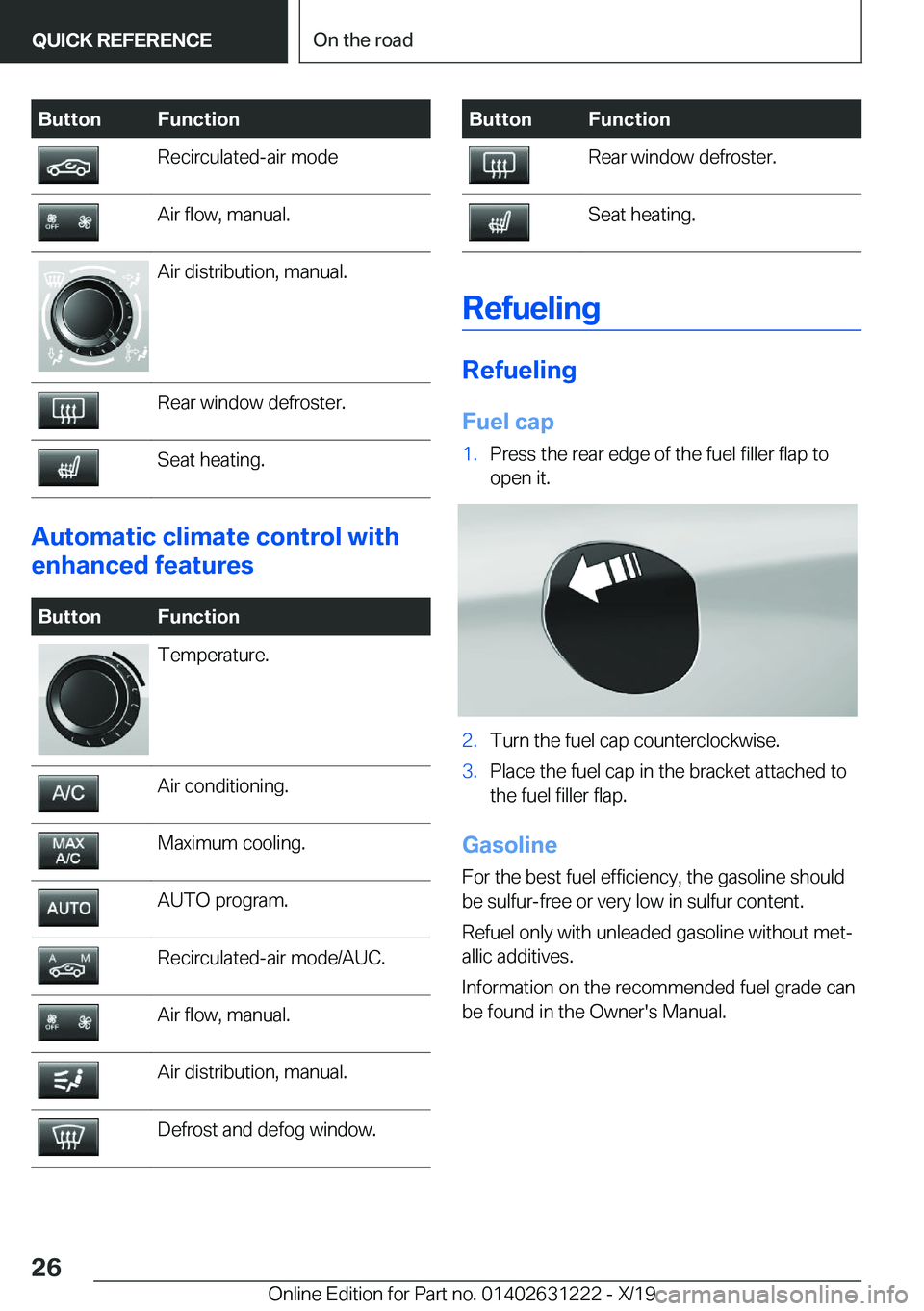 BMW M2 2020  Owners Manual �B�u�t�t�o�n�F�u�n�c�t�i�o�n�R�e�c�i�r�c�u�l�a�t�e�d�-�a�i�r��m�o�d�e�A�i�r��f�l�o�w�,��m�a�n�u�a�l�.�A�i�r��d�i�s�t�r�i�b�u�t�i�o�n�,��m�a�n�u�a�l�.�R�e�a�r��w�i�n�d�o�w��d�e�f�r�o�s�t�e�r�.�S