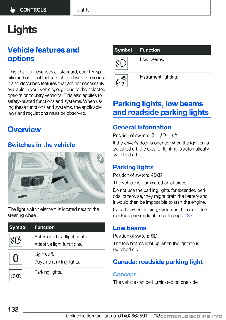 BMW M2 2018  Owners Manual �L�i�g�h�t�s�V�e�h�i�c�l�e��f�e�a�t�u�r�e�s��a�n�d�o�p�t�i�o�n�s
�T�h�i�s� �c�h�a�p�t�e�r� �d�e�s�c�r�i�b�e�s� �a�l�l� �s�t�a�n�d�a�r�d�,� �c�o�u�n�t�r�y�-�s�p�ej�c�i�f�i�c� �a�n�d� �o�p�t�i�o�n�a�