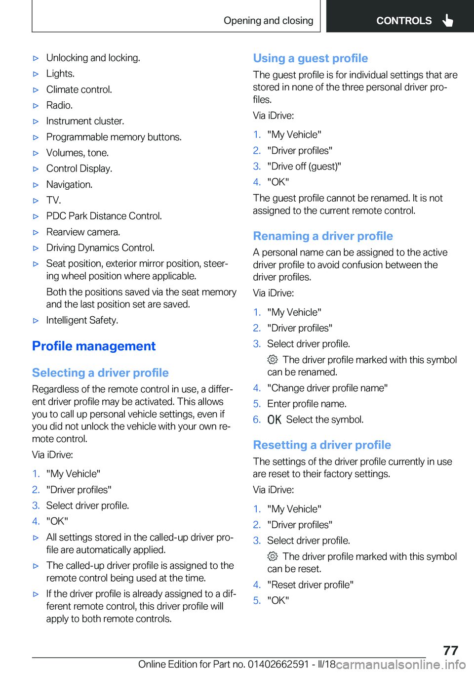 BMW M2 2018  Owners Manual 'x�U�n�l�o�c�k�i�n�g� �a�n�d� �l�o�c�k�i�n�g�.'x�L�i�g�h�t�s�.'x�C�l�i�m�a�t�e� �c�o�n�t�r�o�l�.'x�R�a�d�i�o�.'x�I�n�s�t�r�u�m�e�n�t� �c�l�u�s�t�e�r�.'x�P�r�o�g�r�a�m�m�a�b�l�e