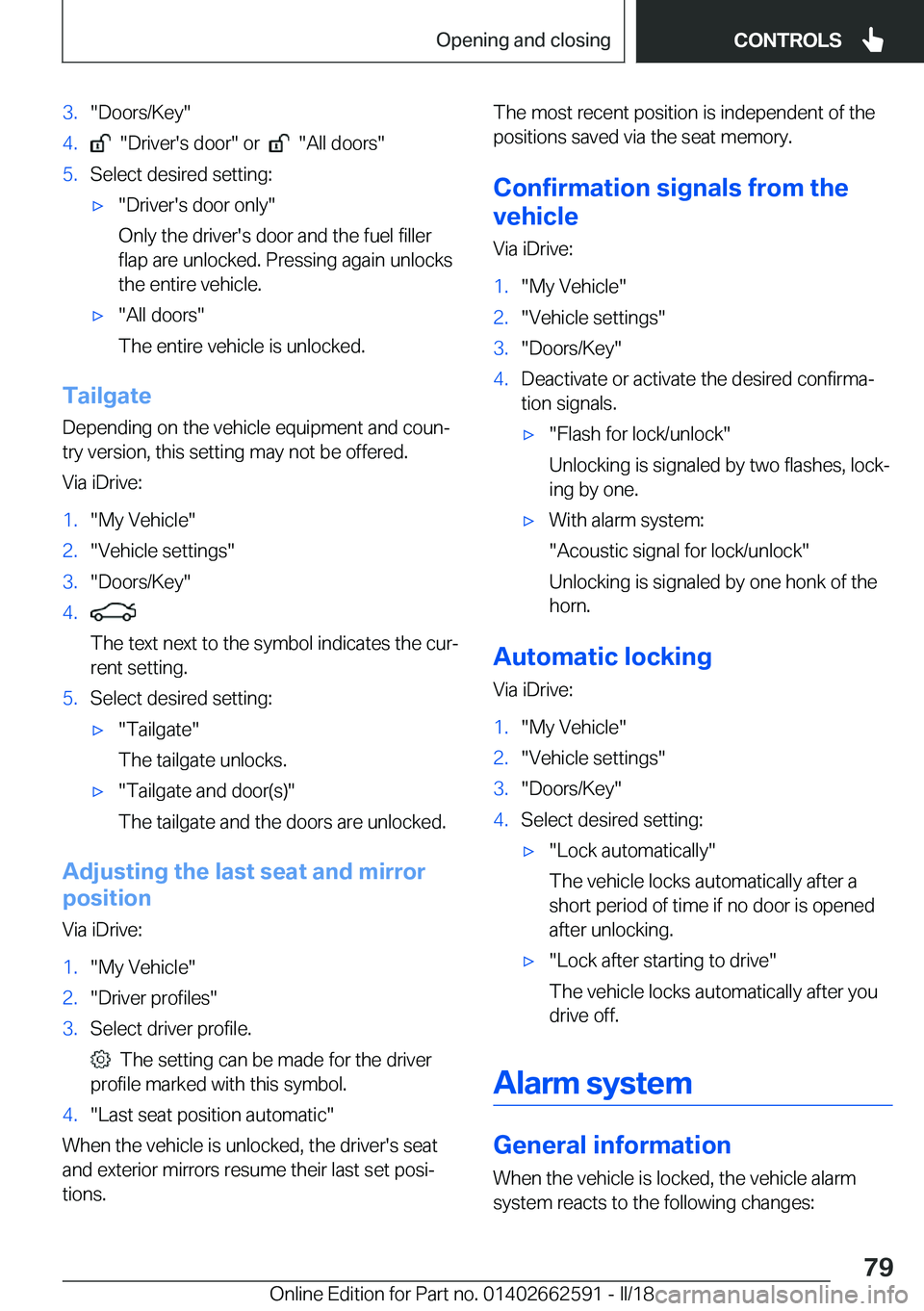 BMW M2 2018  Owners Manual �3�.�"�D�o�o�r�s�/�K�e�y�"�4�.� � �"�D�r�i�v�e�r�'�s� �d�o�o�r�"� �o�r� � � � �"�A�l�l� �d�o�o�r�s�"�5�.�S�e�l�e�c�t� �d�e�s�i�r�e�d� �s�e�t�t�i�n�g�:'x�"�D�r�i�v�e