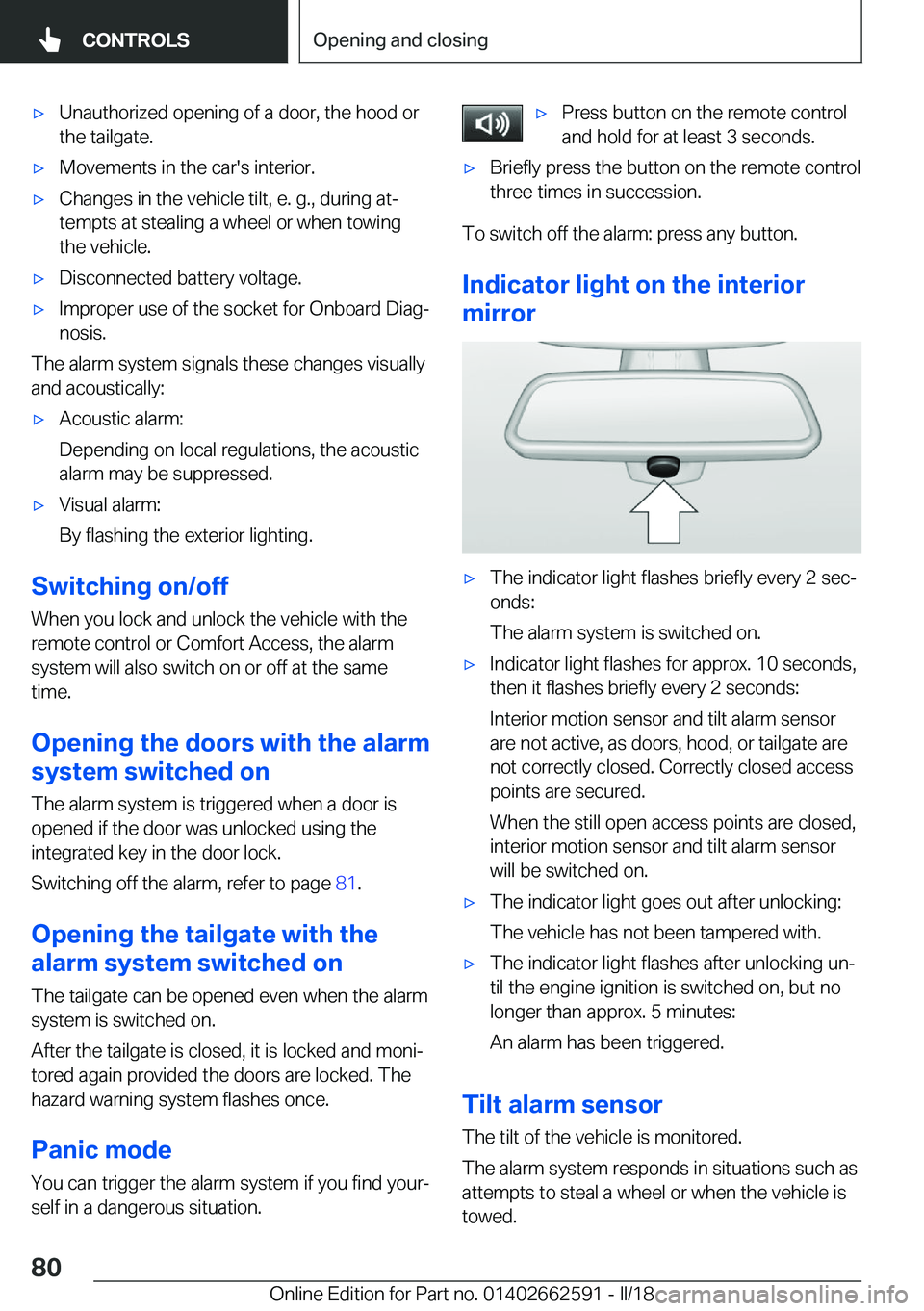 BMW M2 2018  Owners Manual 'x�U�n�a�u�t�h�o�r�i�z�e�d� �o�p�e�n�i�n�g� �o�f� �a� �d�o�o�r�,� �t�h�e� �h�o�o�d� �o�r
�t�h�e� �t�a�i�l�g�a�t�e�.'x�M�o�v�e�m�e�n�t�s� �i�n� �t�h�e� �c�a�r�'�s� �i�n�t�e�r�i�o�r�.'x�