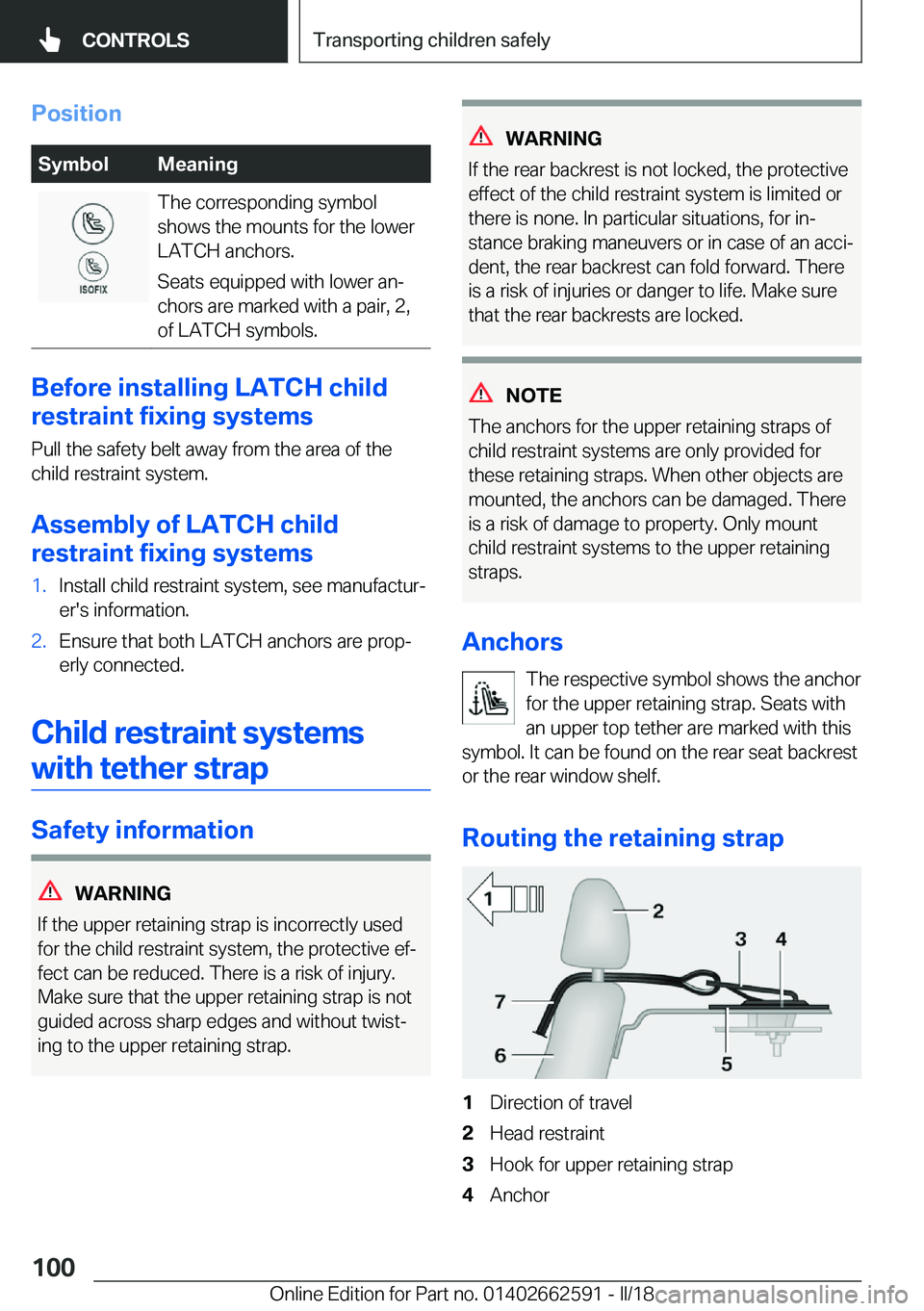 BMW M2 2018  Owners Manual �P�o�s�i�t�i�o�n�S�y�m�b�o�l�M�e�a�n�i�n�g�T�h�e� �c�o�r�r�e�s�p�o�n�d�i�n�g� �s�y�m�b�o�l
�s�h�o�w�s� �t�h�e� �m�o�u�n�t�s� �f�o�r� �t�h�e� �l�o�w�e�r
�L�A�T�C�H� �a�n�c�h�o�r�s�.
�S�e�a�t�s� �e�q�u�