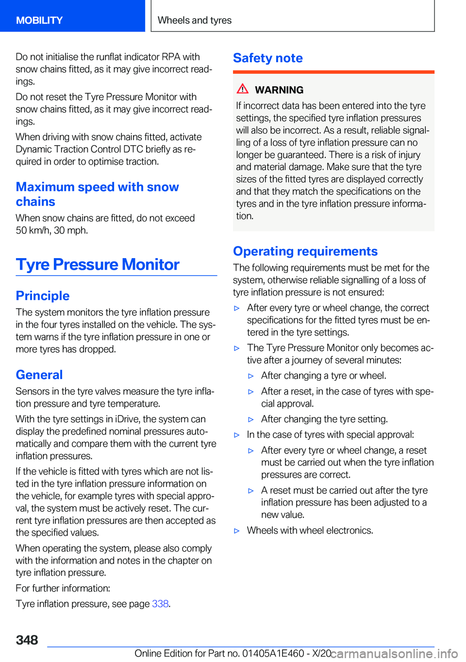 BMW M3 2021  Owners Manual �D�o��n�o�t��i�n�i�t�i�a�l�i�s�e��t�h�e��r�u�n�f�l�a�t��i�n�d�i�c�a�t�o�r��R�P�A��w�i�t�h
�s�n�o�w��c�h�a�i�n�s��f�i�t�t�e�d�,��a�s��i�t��m�a�y��g�i�v�e��i�n�c�o�r�r�e�c�t��r�e�a�dj �i