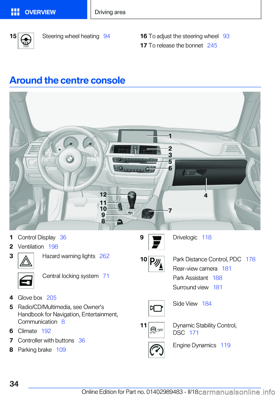 BMW M3 2018  Owners Manual �1�5�S�t�e�e�r�i�n�g��w�h�e�e�l��h�e�a�t�i�n�g\_�9�4�1�6�T�o��a�d�j�u�s�t��t�h�e��s�t�e�e�r�i�n�g��w�h�e�e�l\_ �9�3�1�7�T�o��r�e�l�e�a�s�e��t�h�e��b�o�n�n�e�t\_�2�4�5
�A�r�o�u�n�d��t�h