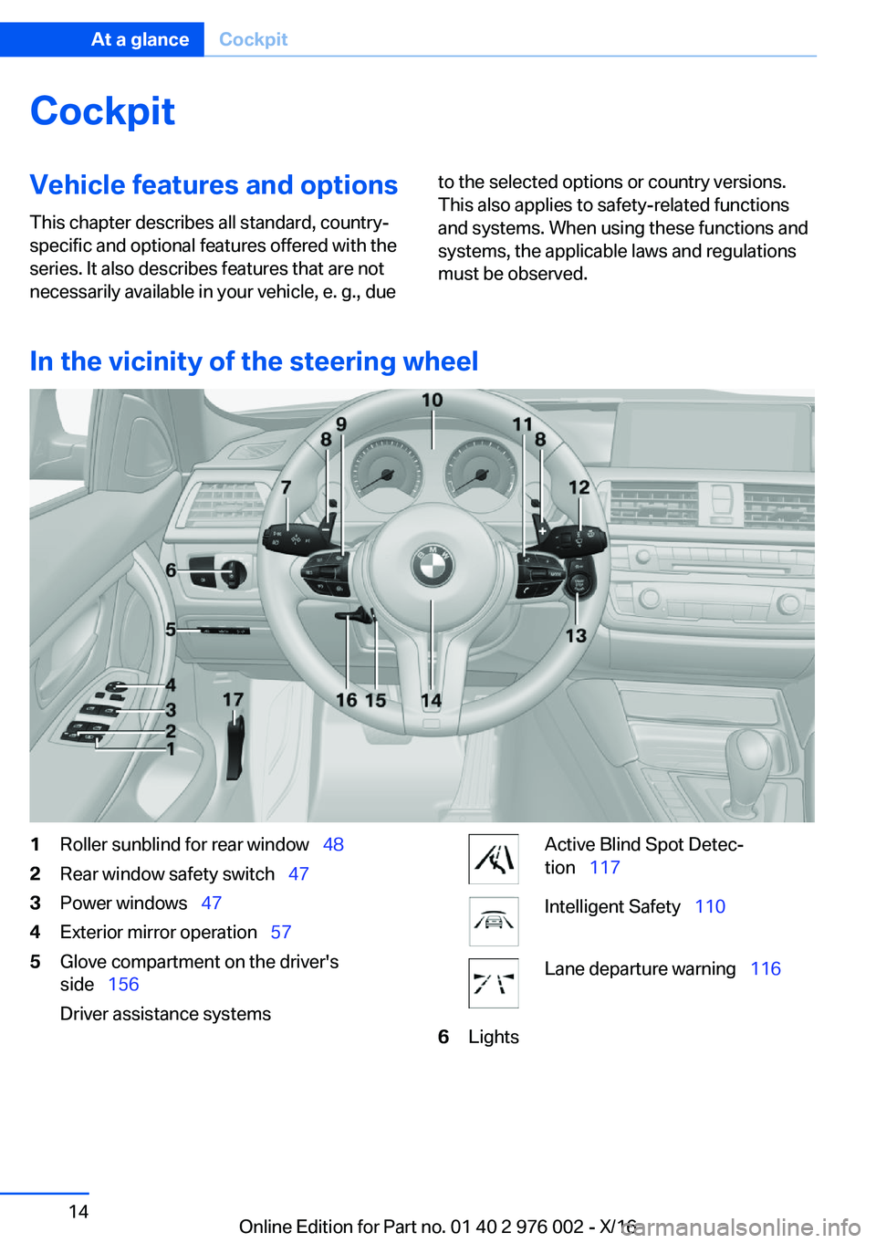 BMW M3 2017  Owners Manual �C�o�c�k�p�i�t�V�e�h�i�c�l�e��f�e�a�t�u�r�e�s��a�n�d��o�p�t�i�o�n�s
�T�h�i�s� �c�h�a�p�t�e�r� �d�e�s�c�r�i�b�e�s� �a�l�l� �s�t�a�n�d�a�r�d�,� �c�o�u�n�t�r�y�- �s�p�e�c�i�f�i�c� �a�n�d� �o�p�t�i�o�n
