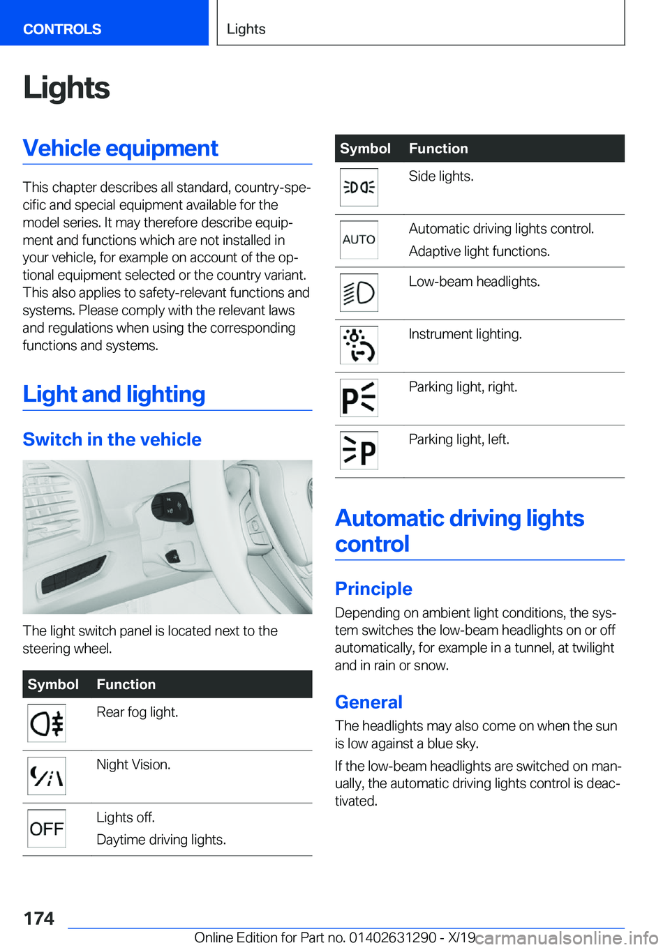 BMW M8 2020  Owners Manual �L�i�g�h�t�s�V�e�h�i�c�l�e��e�q�u�i�p�m�e�n�t
�T�h�i�s��c�h�a�p�t�e�r��d�e�s�c�r�i�b�e�s��a�l�l��s�t�a�n�d�a�r�d�,��c�o�u�n�t�r�y�-�s�p�ej�c�i�f�i�c��a�n�d��s�p�e�c�i�a�l��e�q�u�i�p�m�e�n�t�