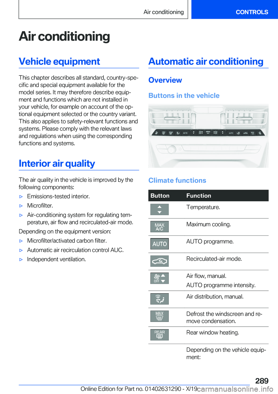 BMW M8 2020  Owners Manual �A�i�r��c�o�n�d�i�t�i�o�n�i�n�g�V�e�h�i�c�l�e��e�q�u�i�p�m�e�n�t
�T�h�i�s��c�h�a�p�t�e�r��d�e�s�c�r�i�b�e�s��a�l�l��s�t�a�n�d�a�r�d�,��c�o�u�n�t�r�y�-�s�p�ej�c�i�f�i�c��a�n�d��s�p�e�c�i�a�l�