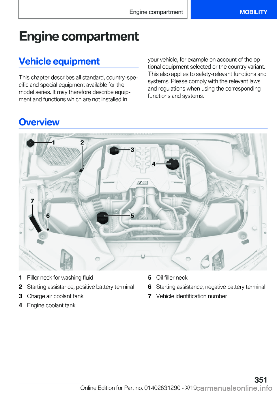 BMW M8 2020  Owners Manual �E�n�g�i�n�e��c�o�m�p�a�r�t�m�e�n�t�V�e�h�i�c�l�e��e�q�u�i�p�m�e�n�t
�T�h�i�s��c�h�a�p�t�e�r��d�e�s�c�r�i�b�e�s��a�l�l��s�t�a�n�d�a�r�d�,��c�o�u�n�t�r�y�-�s�p�ej�c�i�f�i�c��a�n�d��s�p�e�c�i�