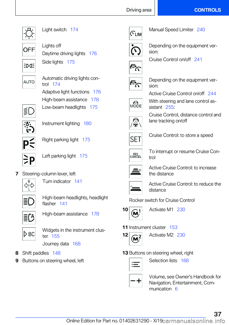 BMW M8 2020  Owners Manual �L�i�g�h�t��s�w�i�t�c�h\_�1�7�4�L�i�g�h�t�s��o�f�f
�D�a�y�t�i�m�e��d�r�i�v�i�n�g��l�i�g�h�t�s\_ �1�7�6�S�i�d�e��l�i�g�h�t�s\_�1�7�5�A�u�t�o�m�a�t�i�c��d�r�i�v�i�n�g��l�i�g�h�t�s��c�o�nj