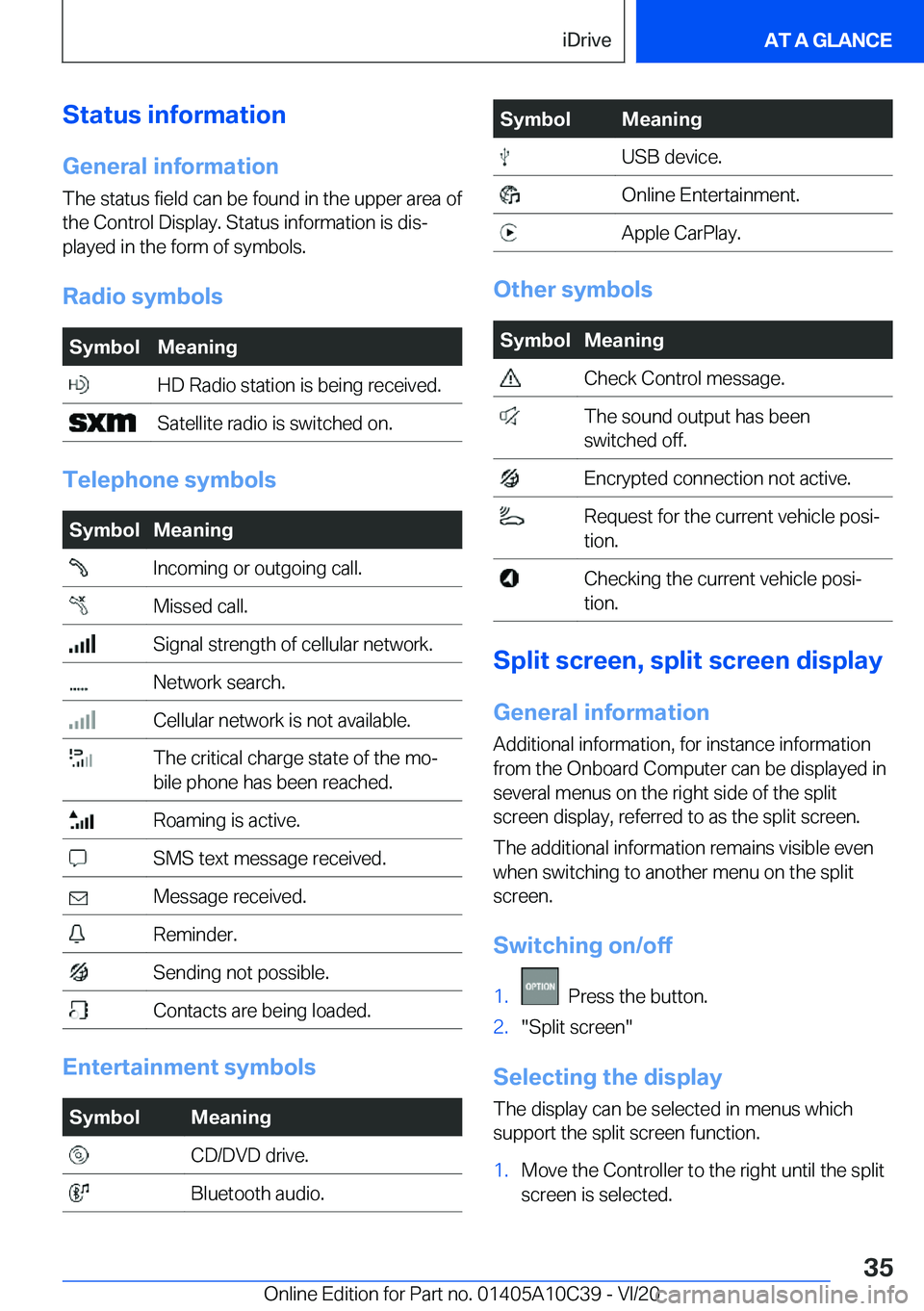 BMW X1 2021  Owners Manual �S�t�a�t�u�s��i�n�f�o�r�m�a�t�i�o�n�G�e�n�e�r�a�l��i�n�f�o�r�m�a�t�i�o�n
�T�h�e��s�t�a�t�u�s��f�i�e�l�d��c�a�n��b�e��f�o�u�n�d��i�n��t�h�e��u�p�p�e�r��a�r�e�a��o�f
�t�h�e��C�o�n�t�r�o�l�