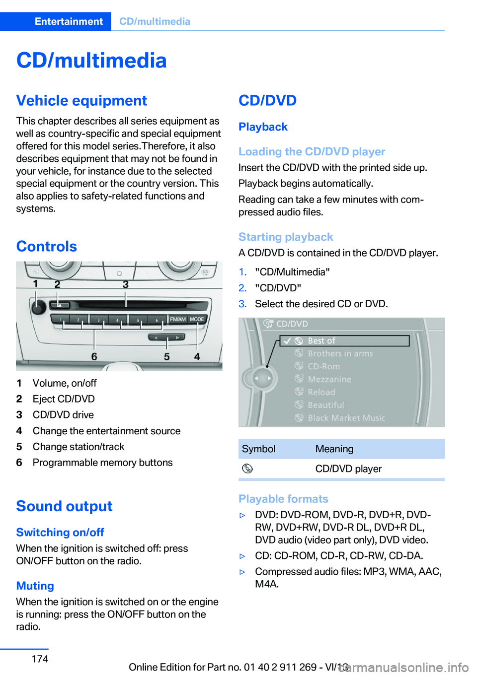BMW X1 SDRIVE28I 2014  Owners Manual CD/multimediaVehicle equipmentThis chapter describes all series equipment as
well as country-specific and special equipment
offered for this model series.Therefore, it also
describes equipment that ma