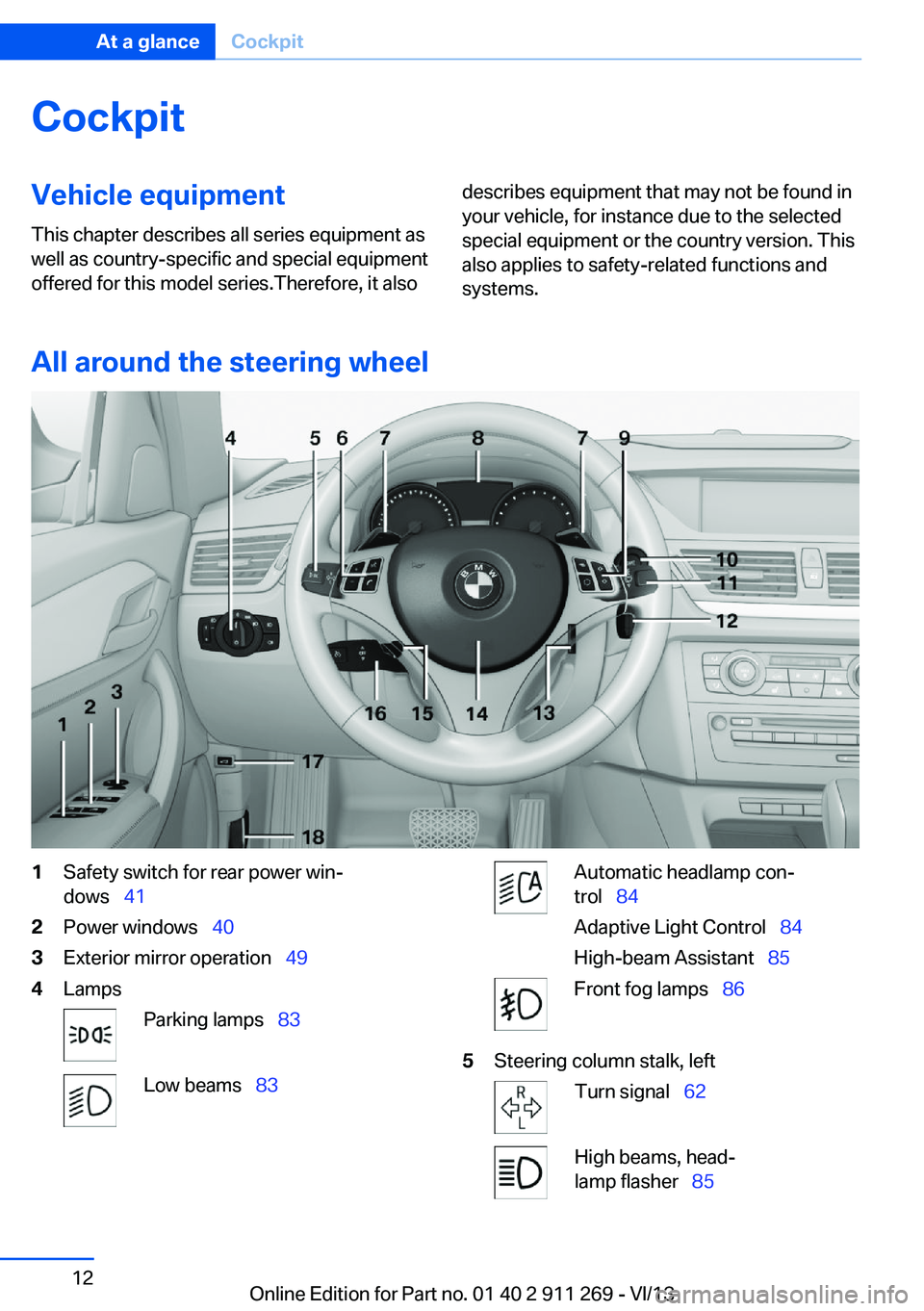 BMW X1 XDRIVE 28I 2014  Owners Manual CockpitVehicle equipment
This chapter describes all series equipment as
well as country-specific and special equipment
offered for this model series.Therefore, it alsodescribes equipment that may not 