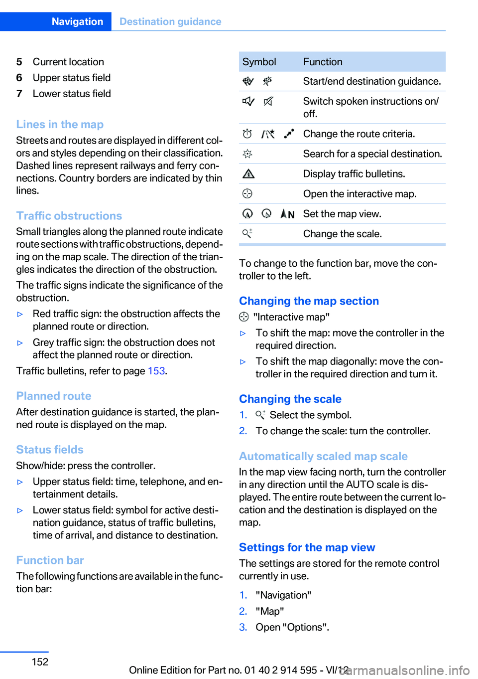 BMW X1 XDRIVE 28I 2013  Owners Manual 5Current location6Upper status field7Lower status field
Lines in the map
Streets and routes are displayed in different col‐
ors and styles depending on their classification.
Dashed lines represent r