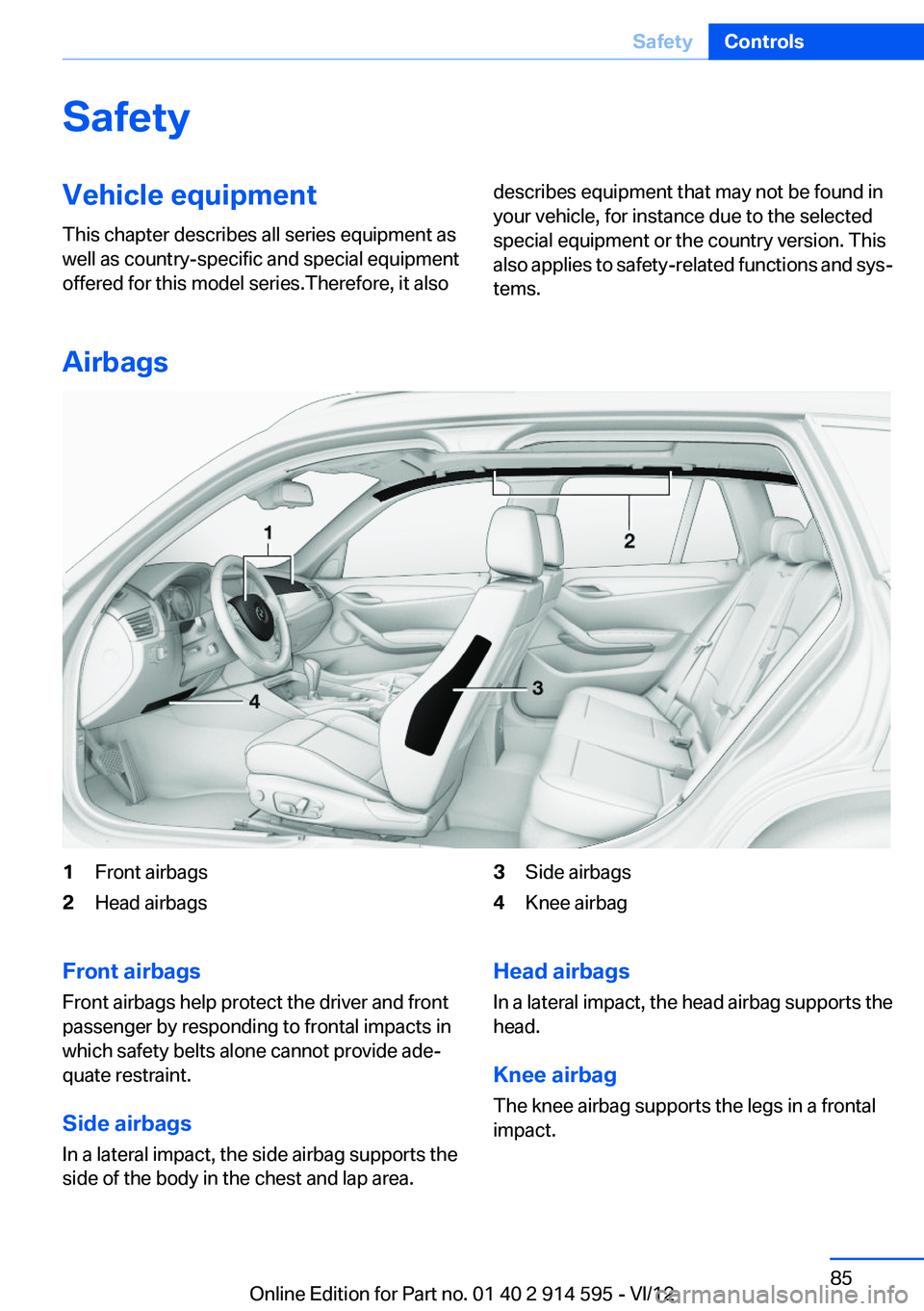 BMW X1 XDRIVE 28I 2013  Owners Manual SafetyVehicle equipment
This chapter describes all series equipment as
well as country-specific and special equipment
offered for this model series.Therefore, it alsodescribes equipment that may not b